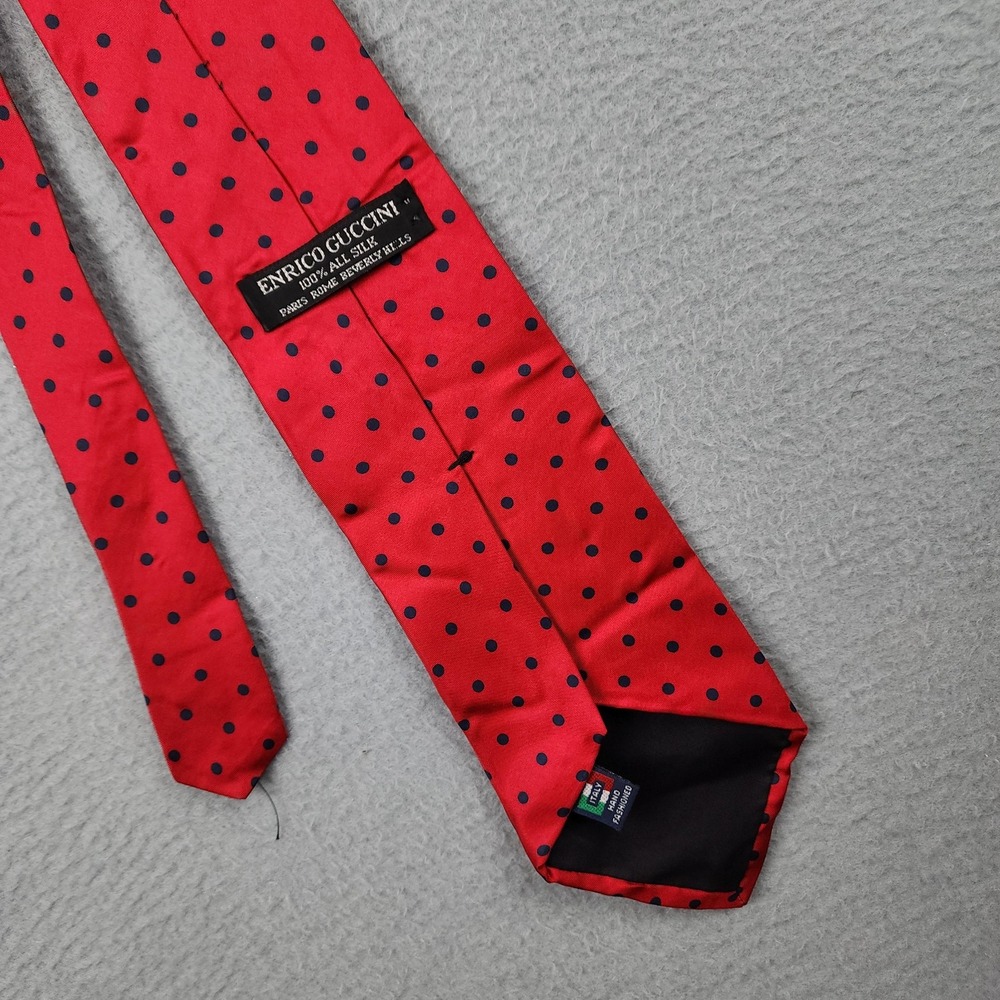 Enrico Guccini Tie Mens One Size Red Polka Dot 100% Silk USA Classic Necktie